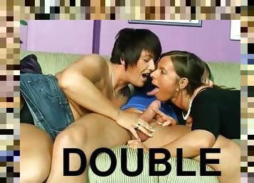 Double cougar fun - hot threesome MILF sex