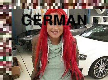 Hottie lexy werkstatt German redhead sucking & fucking in car shop