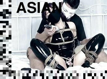 asiatisk, legetøj, bdsm, strømper, utrolig, fetish, latex, kvælning, bondage, dominans