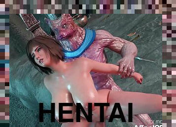 Big knockers babe humped by an ancient monster in a 3d anim