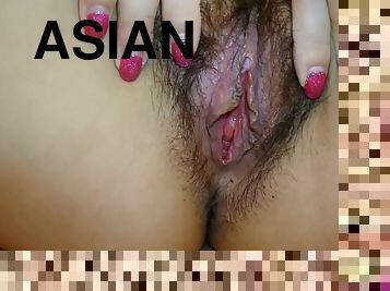 Asian hairy pussy close up