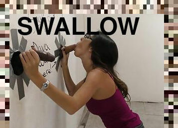 GloryHole blowing cock, Spunk in mouth Swallow