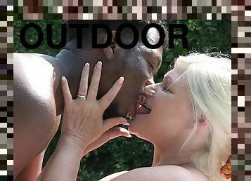 Outdoor interracial sex with granny Lacey Starr