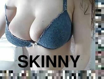 Young skinny babe with big natural boobs stripping on webcam
