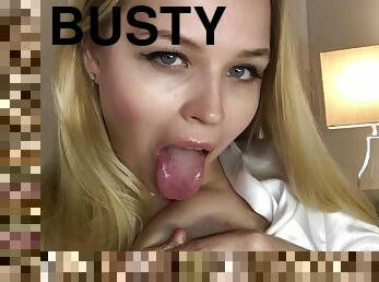 Busty blonde Irene Love with big naturals - masturbation with dildo creampie