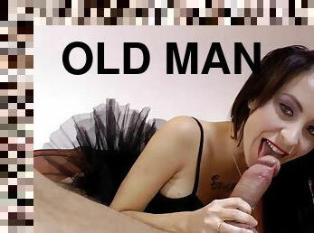 Petite beauty riding old mans male pole