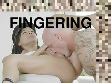 Tattooed bald cop unsparingly fucks hot brunette Violet Starr