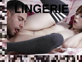 redhead licked and fornicateed hard on bed