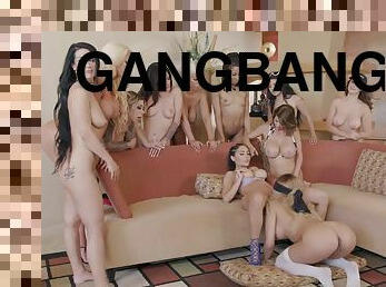 10 straight women get together for a wild reverse gangbang. HD