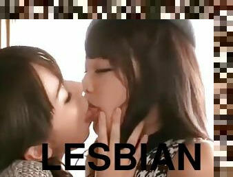 lesbiana, japonés, besando