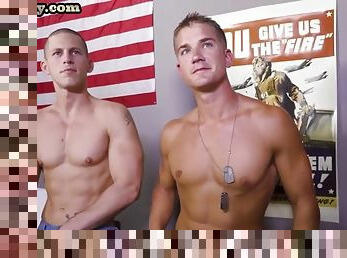 Army stud fucked bareback by his service roommate in the bedroom