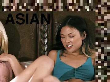 asiatique, lesbienne, ados, hardcore, blonde, ados-asiatique