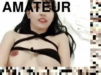 asiático, masturbação, amador, webcam, sozinho, provocando