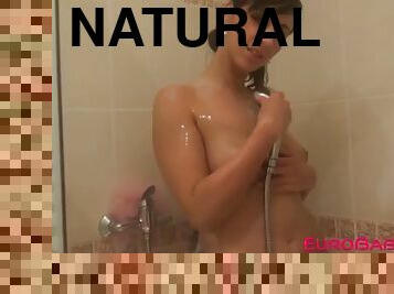 Natural tits eurobabe terra sweet fingering pussy in the shower