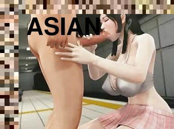 asiatique, hardcore, salope, chienne, hentai