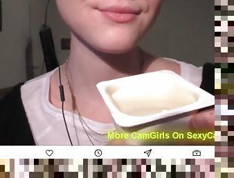 Sexy yogurt licking