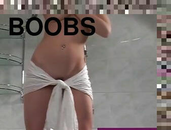 Brunette goddess katie fey gets big boobs wet in the shower!