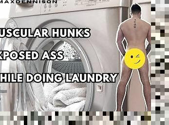 Muscular hunks exposed ass while doing laundry