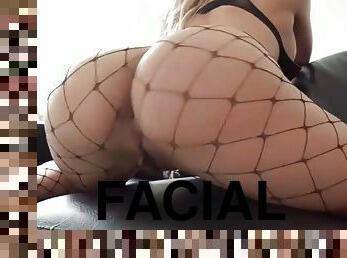 Fishnets slut gets facial