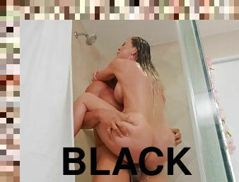 A stacked mom gets it on with a black dude in the shower. Pt. 1