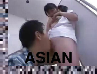 Asian fucked and squirt in library toilet