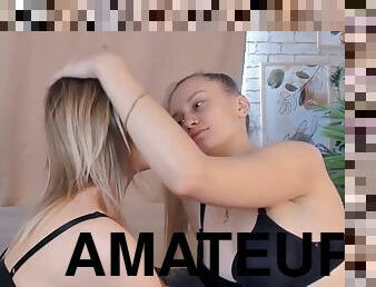 amateur, lesbienne, ados, baisers, blonde