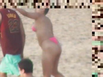 Latina curvy housewife in bikini on the beach