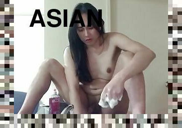 Asian ladyboy does her hot dishes while naked