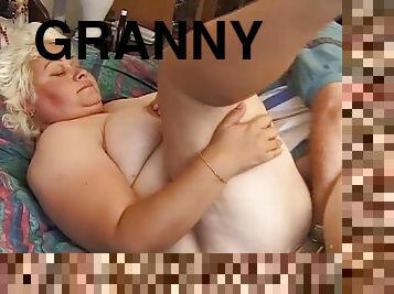Fat blonde granny with glasses