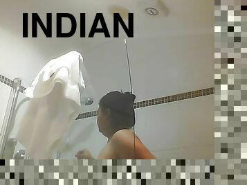 asiático, traseiros, banhos, teta-grande, maduro, mulher-madura, indiano, câmara, espião, vigia