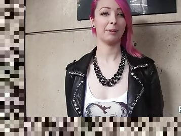 Pink hair bitch flashing in public