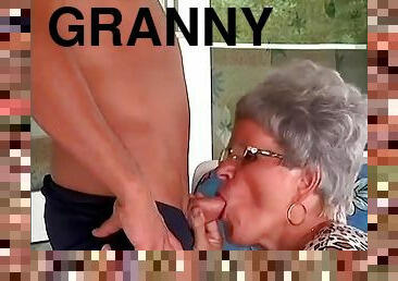 Granny in leopard print sucks his dick