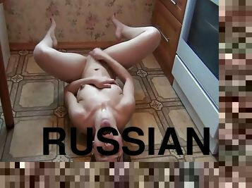masturbācija-masturbation, krievu, amatieris, vecmāmiņa, vergs, virtuve