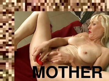 bedstemor, orgasme, bedste, legetøj, blond, dildo, moder, cougar