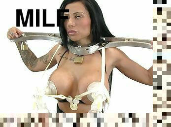 Hot milf with big tits gets dependent on milking device