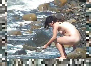 nudista, al-aire-libre, público, coño-pussy, cámara, playa, voyeur, natural, traviesa, morena