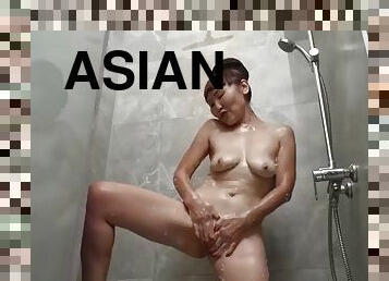 asia, mandi, mastubasi, perempuan-tua, mainan, mandi-shower, seorang-diri