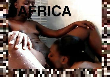 AFRICAN LESBIAN - Hot romantic lesbian spitting shower sex in a nice hotel