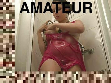 Chubby chick taking a naughty shower alone
