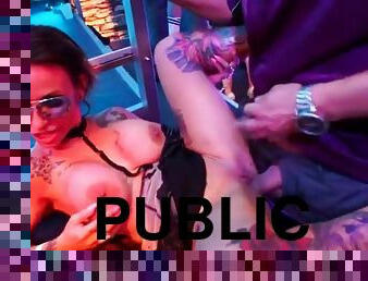 Sinfully rich babes of porn fucking in public at a party