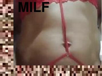 Milf celebrates Valentine's Day in red lingerie