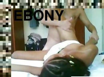 A slutty ebony babe suks white dick and enjoys intense pussy banging
