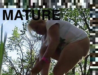 Big tits mature whore fucked outdoor by romanian guy POV