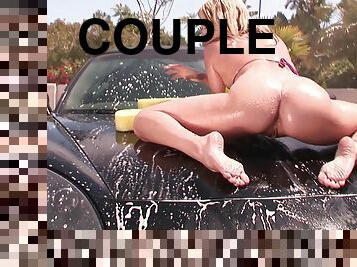 Soapy car wash nudity then heavy hard sex