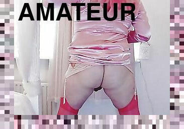 transvestit, amatør, transvestit-tranny, cam, lurer, tøs, strømper, undertøj, webcam, fetish