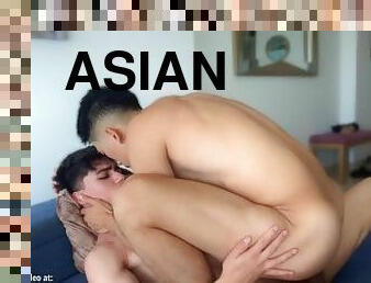 asiatique, maigre, fellation, ejaculation-sur-le-corps, interracial, ados, gay, collège, coréen, minet