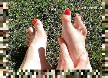 Bare feet oil massage in the garden (teaser)