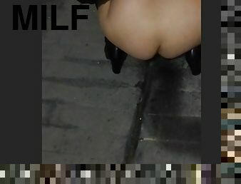 The milf neighbor at the discoAnd pissing in the street