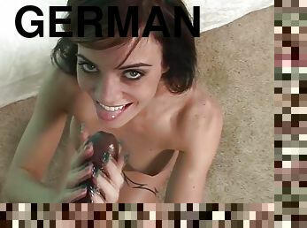 Tattooed German slut with a slim body enjoy cum inside her