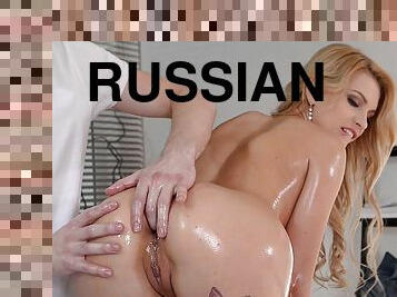 Blonde Russian bombshell Karina Grand fingered & fucked by massage therapist GP590 - PornWorld